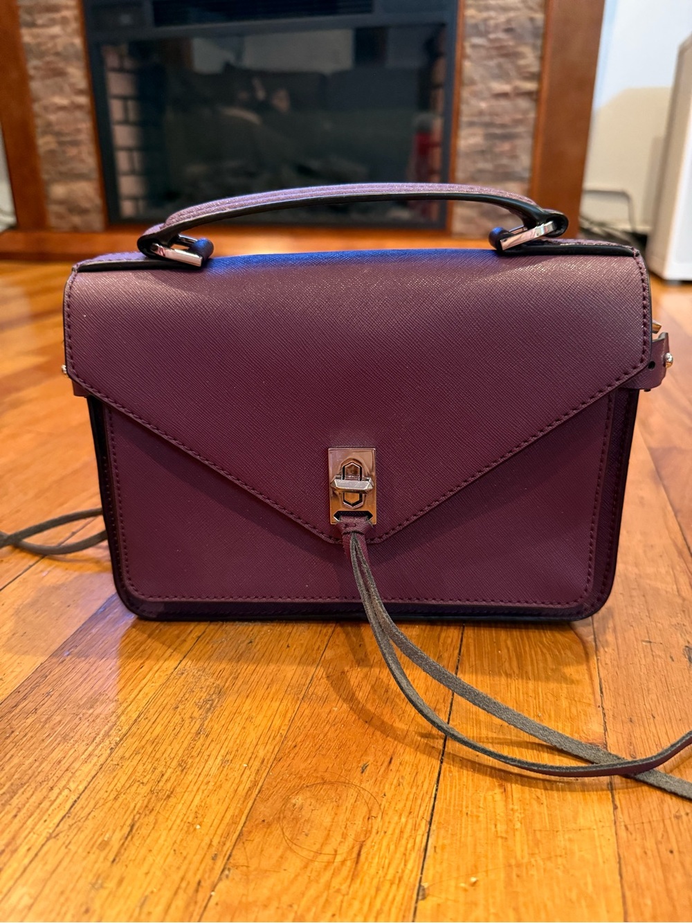 Rebecca Minkoff Small Darren Messenger Leather Top-Handle Crossbody Bag in Plum